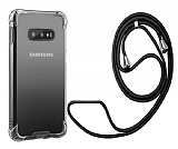 Samsung Galaxy S10e Siyah Askılı Şeffaf Silikon Kılıf