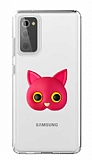 Samsung Galaxy S20 FE Kedi Figürlü Telefon Tutuculu Koyu Pembe Silikon Kılıf