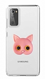 Samsung Galaxy S20 FE Kedi Figürlü Telefon Tutuculu Pembe Silikon Kılıf