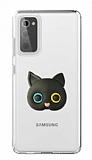 Samsung Galaxy S20 FE Kedi Figürlü Telefon Tutuculu Siyah Silikon Kılıf