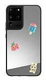 Samsung Galaxy S20 Ultra Renkli Figürlü Aynalı Silver Rubber Kılıf