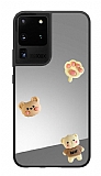 Samsung Galaxy S20 Ultra Sevimli Ayılar Figürlü Aynalı Silver Rubber Kılıf