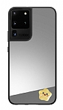 Samsung Galaxy S20 Ultra Yıldız Figürlü Aynalı Silver Rubber Kılıf