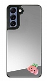 Samsung Galaxy S21 FE 5G Pembe Bulut Figürlü Aynalı Silver Rubber Kılıf