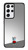 Samsung Galaxy S21 Ultra Kedi Figrl Aynal Silver Rubber Klf