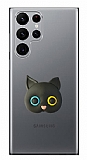 Samsung Galaxy S22 Ultra Kedi Figürlü Telefon Tutuculu Siyah Silikon Kılıf