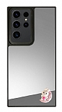 Samsung Galaxy S23 Ultra Sevimli Tavşan Figürlü Aynalı Silver Rubber Kılıf
