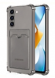 Samsung Galaxy S24 Kartlıklı Kamera Korumalı Şeffaf Siyah Rubber Kılıf