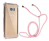 Samsung Galaxy S7 Edge Pembe Askılı Şeffaf Silikon Kılıf