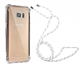 Samsung Galaxy S7 Edge Beyaz Çizgili Askılı Şeffaf Silikon Kılıf