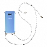 Samsung Galaxy S8 Plus Beyaz Çizgili Askılı Şeffaf Silikon Kılıf