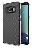 Eiroo Carbon Hybrid Samsung Galaxy S8 Rose Gold Kenarl Karbon Siyah Silikon Klf