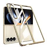 Samsung Galaxy Z Fold4 Metalik Kenarlı Gold Cam Kılıf
