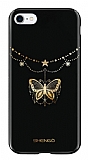 Shengo iPhone 6 / 6S Silikon Kenarlı Taşlı Kelebek Siyah Rubber Kılıf