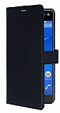 Sony Xperia C5 Ultra Cüzdanlı Yan Kapaklı Siyah Deri Kılıf