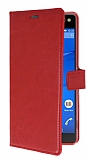 Sony Xperia C5 Ultra Cüzdanlı Yan Kapaklı Kırmızı Deri Kılıf