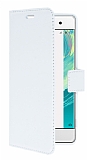 Sony Xperia XA Cüzdanlı Yan Kapaklı Beyaz Deri Kılıf