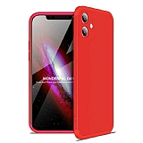 Zore GKK Ays iPhone 12 6.1 inç 360 Derece Koruma Kırmızı Rubber Kılıf