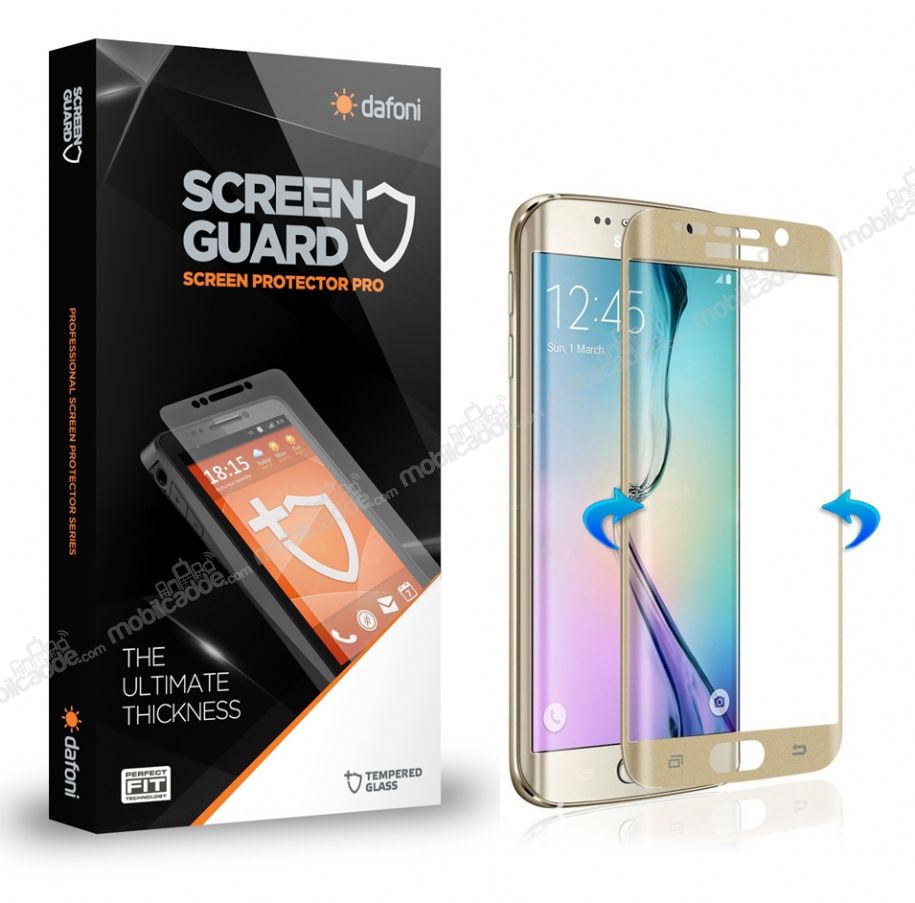 Dafoni Samsung Galaxy S6 Edge Curve Tempered Glass Premium Gold Cam Ekran Koruyucu