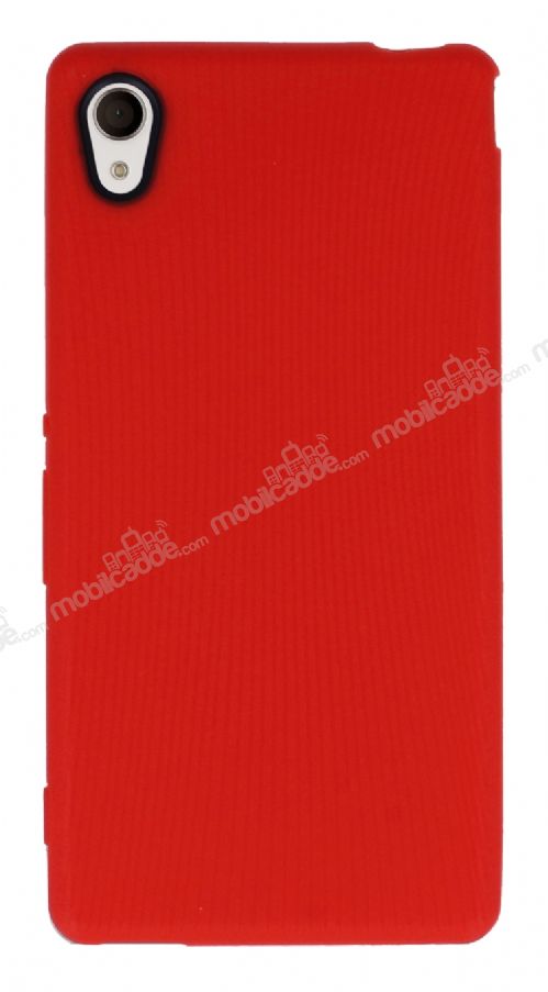 Eiroo Air Spring Sony Xperia M4 Aqua Çizgili Kırmızı Silikon Kılıf