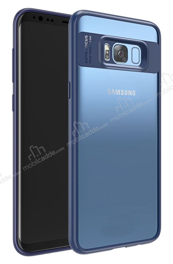 Eiroo Cam Hybrid Samsung Galaxy S8 Kamera Korumalı Lacivert Kenarlı Rubber Kılıf