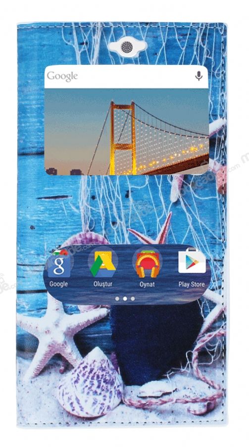 General Mobile Android One / General Mobile GM 5 Gizli Mıknatıslı Pencereli Deniz Yıldızı Deri Kılıf