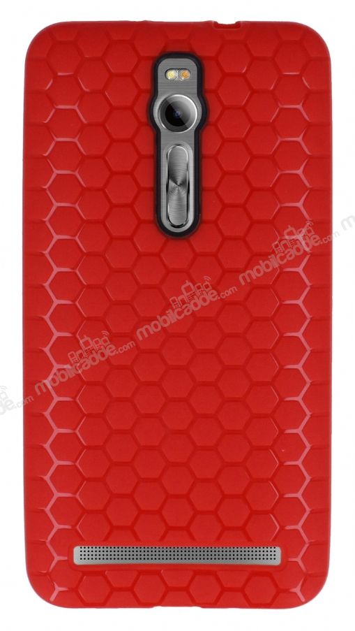 Eiroo Honeycomb Asus Zenfone 2 Kırmızı Silikon Kılıf