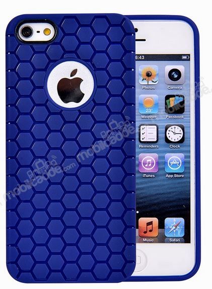 Eiroo Honeycomb iPhone SE / 5 / 5S Lacivert Silikon Kılıf