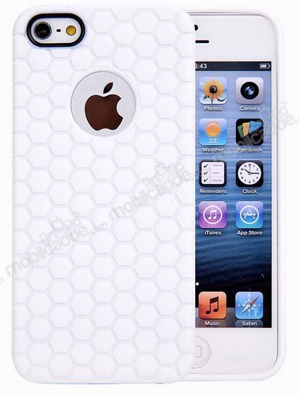 Eiroo Honeycomb iPhone SE / 5 / 5S Beyaz Silikon Kılıf