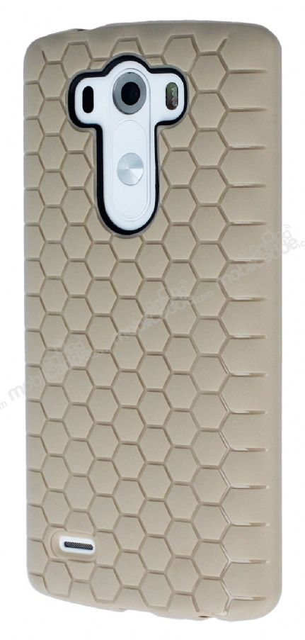 Eiroo Honeycomb LG G3 Krem Silikon Kılıf