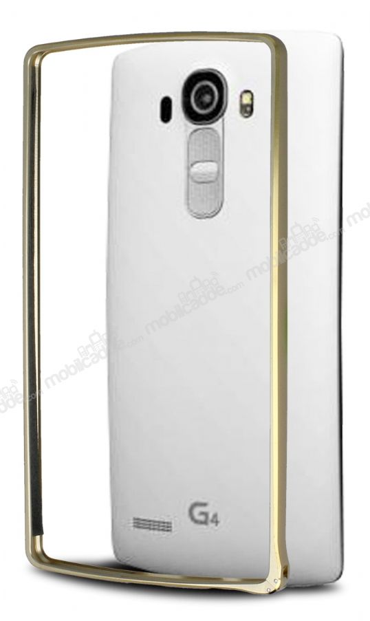 Eiroo LG G4 Gold Çizgili Round Metal Bumper Çerçeve Gold Kılıf