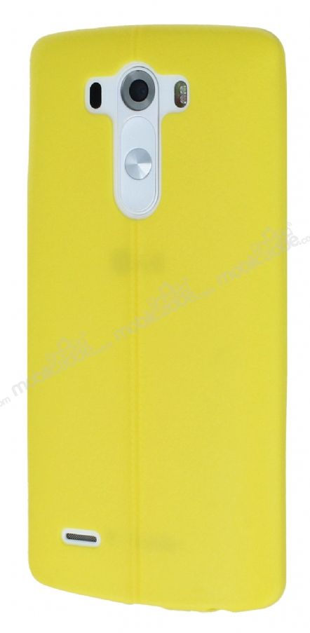 LG G3 Deri Desenli Ultra İnce Sarı Silikon Kılıf