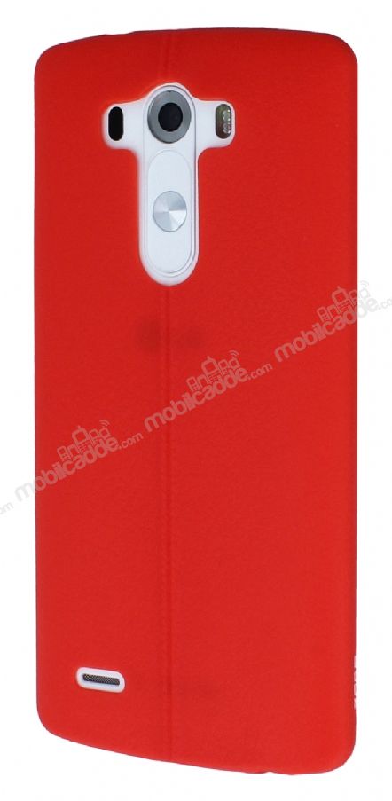 LG G3 Deri Desenli Ultra İnce Kırmızı Silikon Kılıf