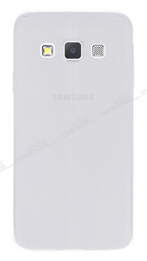 Samsung Galaxy A3 Deri Desenli Ultra İnce Şeffaf Beyaz Silikon Kılıf