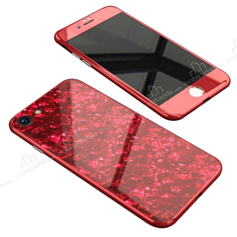 durum ürün doğrusal  iPhone 6 Plus / 6S Plus 360 Derece Koruma Desenli Manyetik Cam Kırmızı Kılıf  | MobilCadde.com