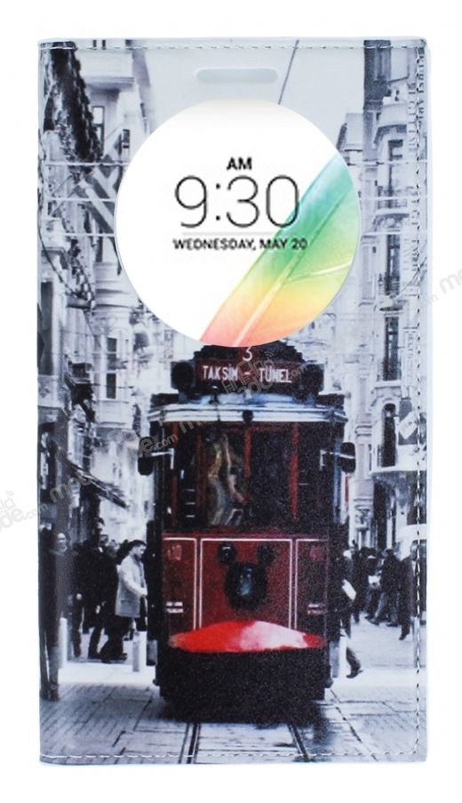 LG G4 Stylus Gizli Mıknatıslı Pencereli Taksim Deri Kılıf