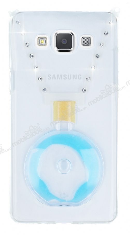 Samsung Galaxy A7 Taşlı Standlı Mavi Sulu Parfüm Silikon Kılıf