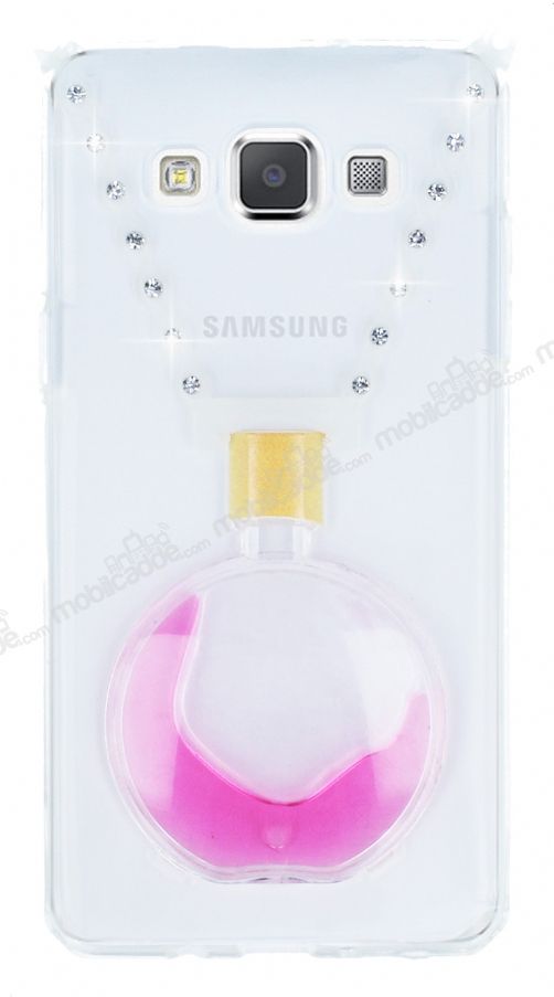 Samsung Galaxy A7 Taşlı Standlı Pembe Sulu Parfüm Silikon Kılıf