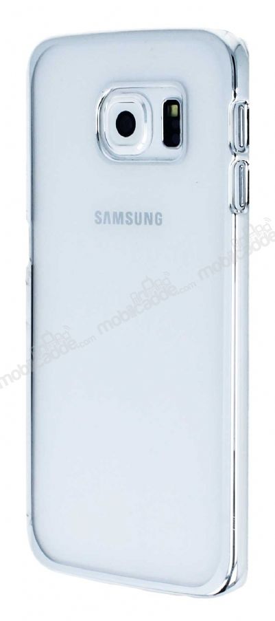 Eiroo Breza Samsung Galaxy S6 Edge Silver Metal Kenarlı Şeffaf Rubber Kılıf