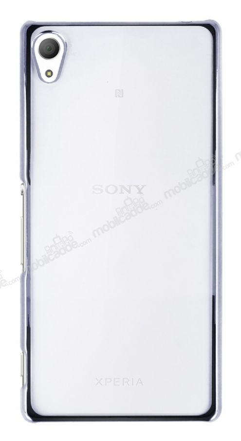 Eiroo Breza Sony Xperia Z3 Plus Silver Metal Kenarlı Şeffaf Rubber Kılıf