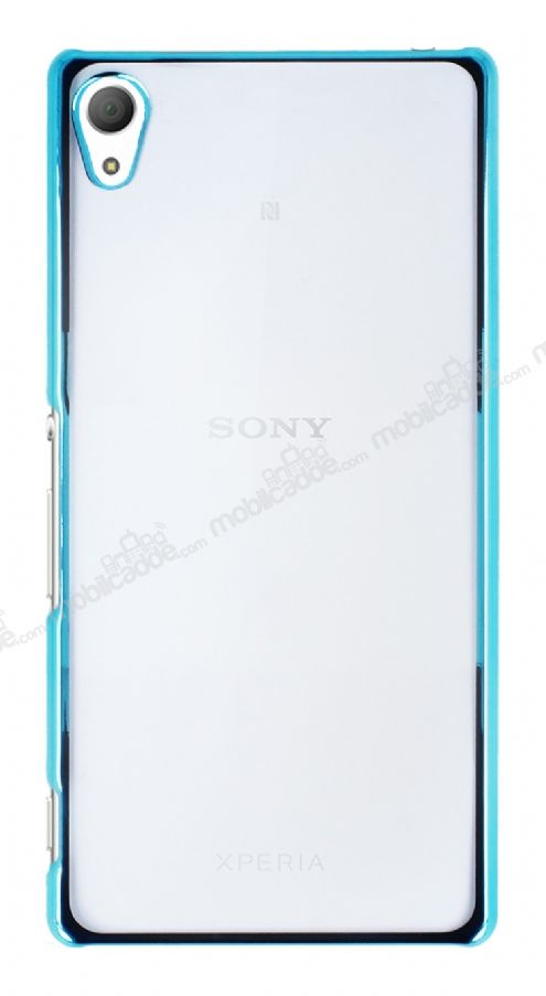 Eiroo Breza Sony Xperia Z3 Plus Mavi Metal Kenarlı Şeffaf Rubber Kılıf