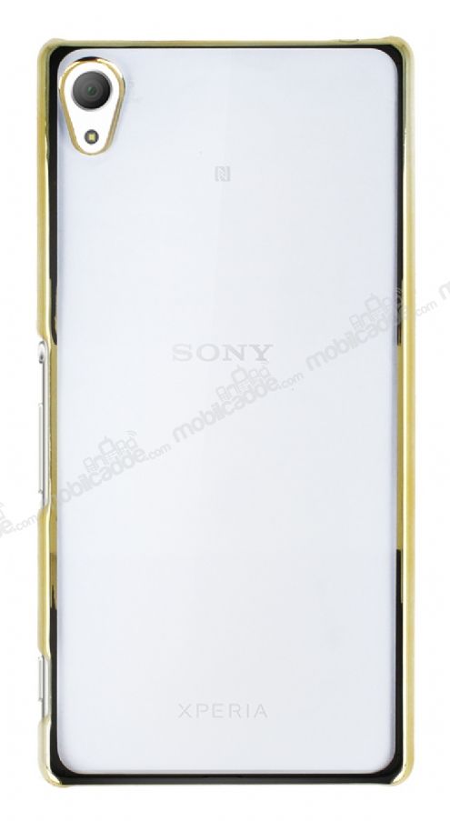 Eiroo Breza Sony Xperia Z3 Plus Gold Metal Kenarlı Şeffaf Rubber Kılıf