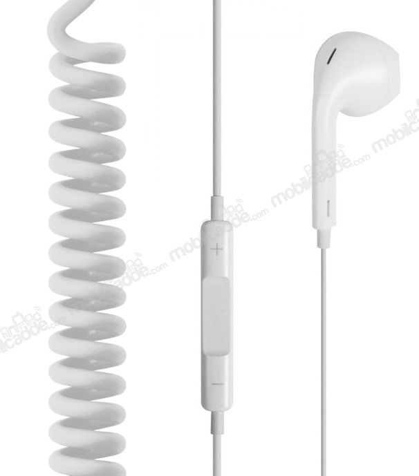 Spiral Kablolu Tekli Mikrofonlu Beyaz Kulaklık