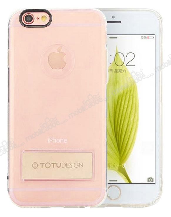 Totu Design Tpu Metal iPhone 6 / 6S Gold Standlı Şeffaf Silikon Kılıf