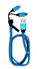 Cortrea Fermuarl Lightning & Micro USB Mavi Ksa arj Kablosu 88cm - Resim 1