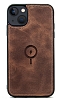 Dafoni iPhone 13 MagSafe zellikli Gerek Deri Kahverengi Rubber Klf