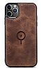Dafoni iPhone 13 Pro MagSafe zellikli Gerek Deri Kahverengi Rubber Klf