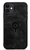 Dafoni iPhone 12 / iPhone 12 Pro MagSafe zellikli Gerek Deri Siyah Rubber Klf