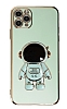 Eiroo Astronot iPhone 11 Pro Max Standl Yeil Silikon Klf