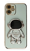Eiroo Astronot iPhone 12 Standl Yeil Silikon Klf